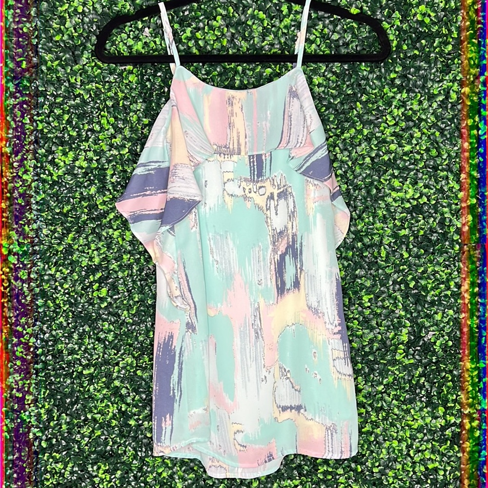 👀 For All Seasons by Paper Crane size S Teal brushstroke sundress with ruffle
